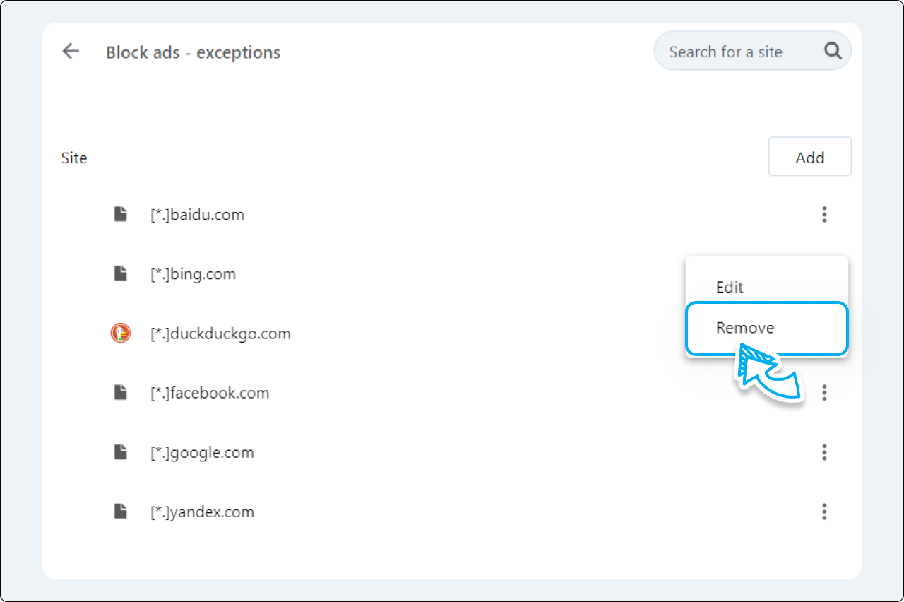 Opera Settings - screen shows where/how to remove search engines