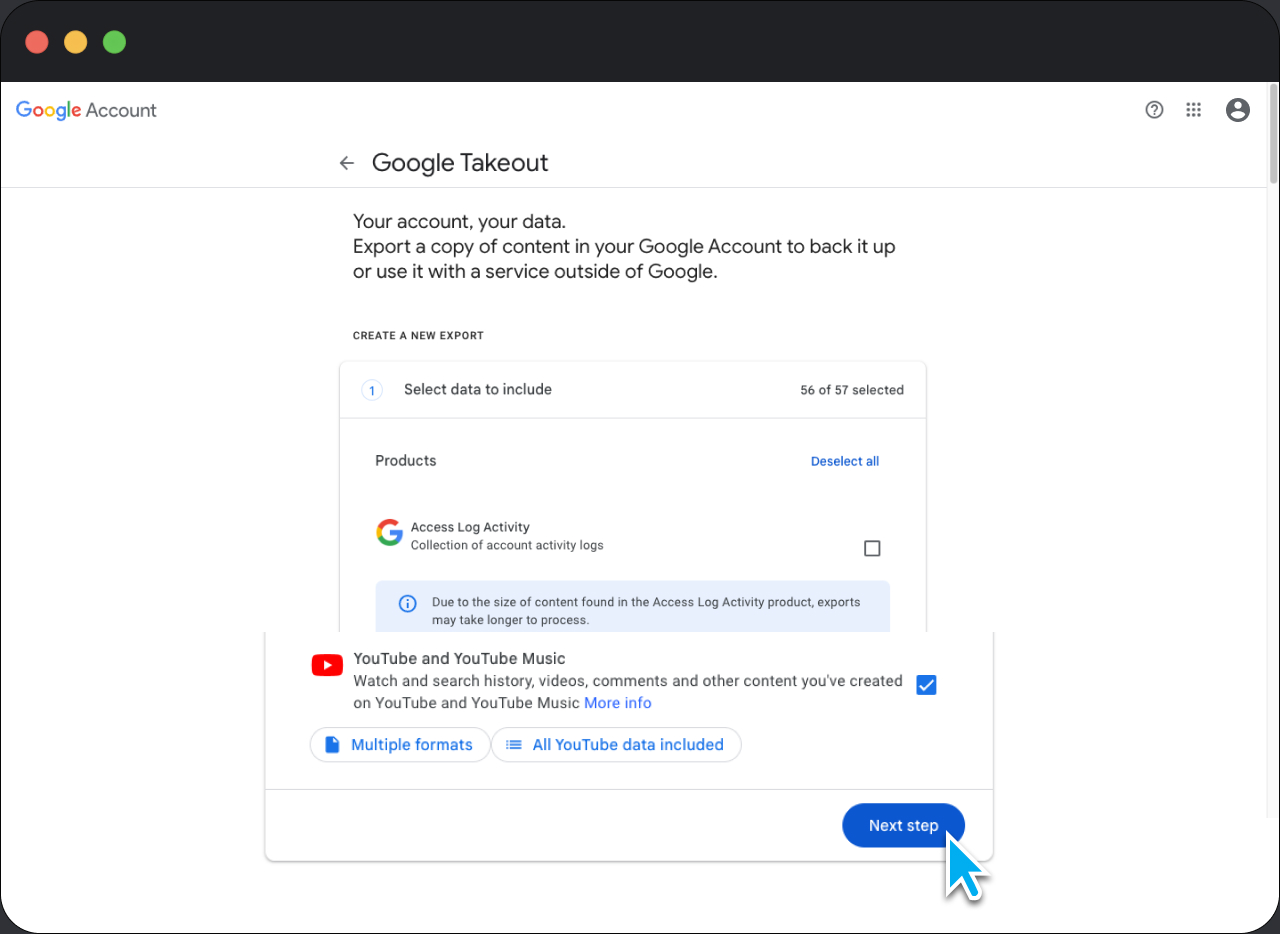 Image showing how to download your Google search data, step 1